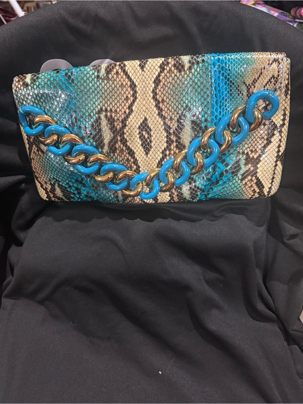 Michael Kors in Python Snakeskin Turquoise Chain Clutch Special Edition